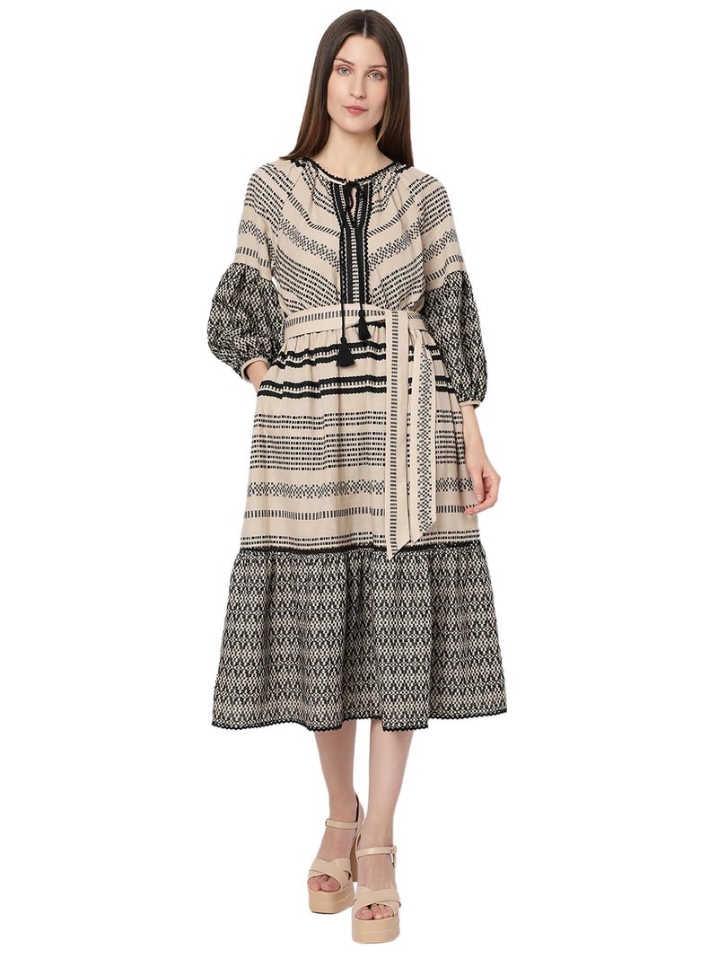 VERO MODA Women's Fit and Flare Beige Dress - Image 1