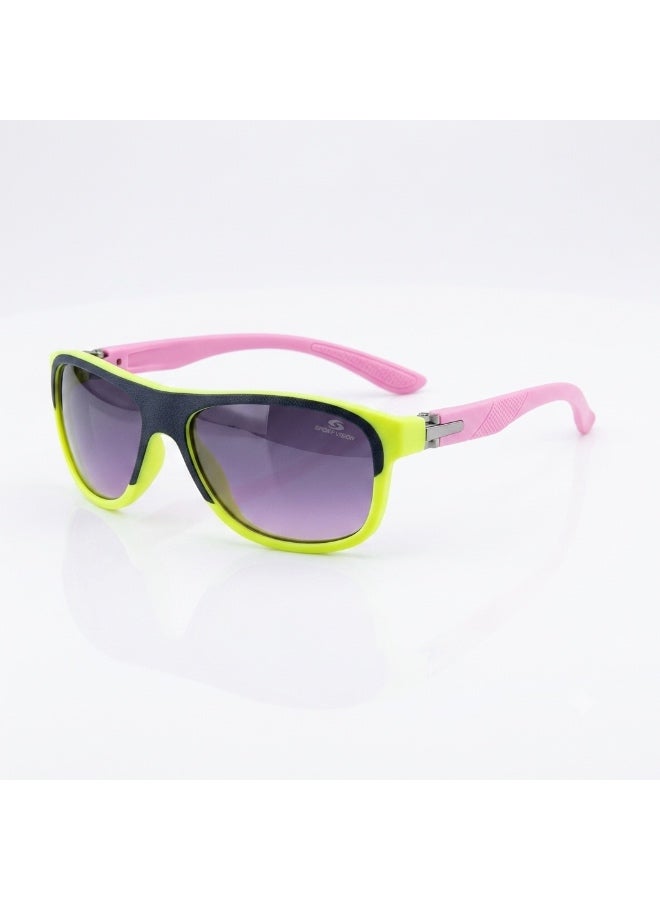 Atom baby sunglasses, K110-4, Polarized UV400 sunglasses for Girls, Age 3-10 shiny Bright yellow frame shiny pink temple smoke polarized lens - Image 1