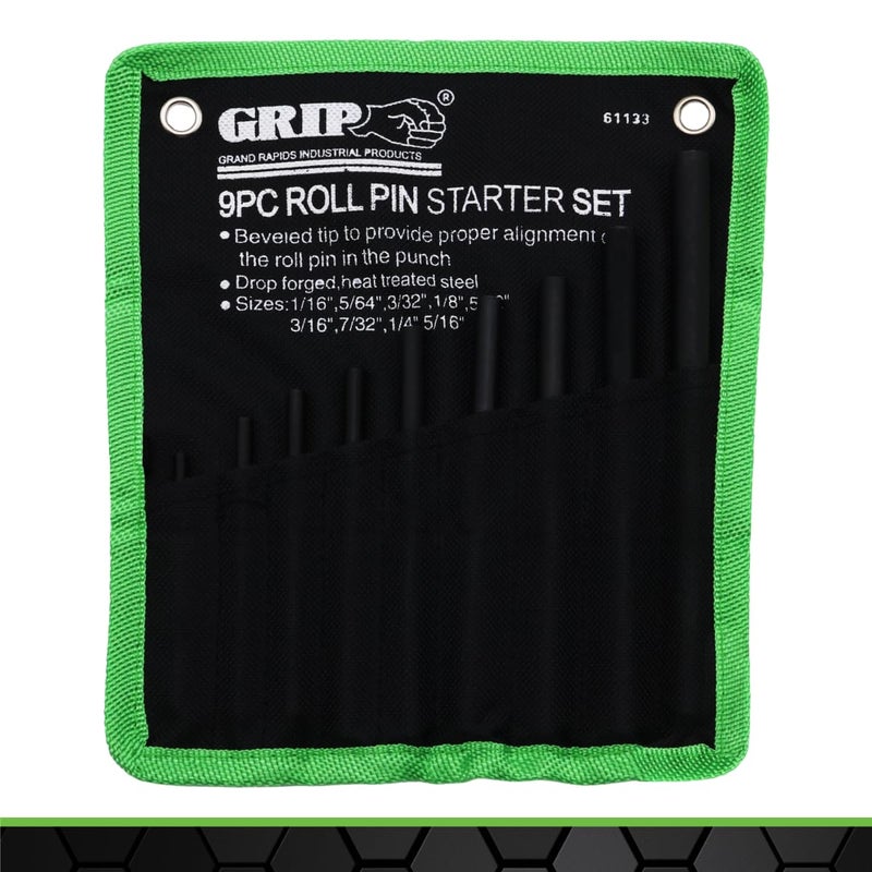 Grip 9 pc Gunsmithing Roll Pin Starter Punch Set - Sizes Include: 1/16”, 5/64”, 3/32”, 1/8”, 5/32”, 3/16”, 7/32”, 1/4”, 5/16” - Roll Up Storage Pouch - Heat Treated Steel - Image 2