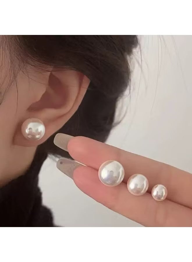 Happy D Beige Stud Earrings 12 pairs of Pearl Stud earrings set Value Combination simple and generous pearl stud earrings - Image 2