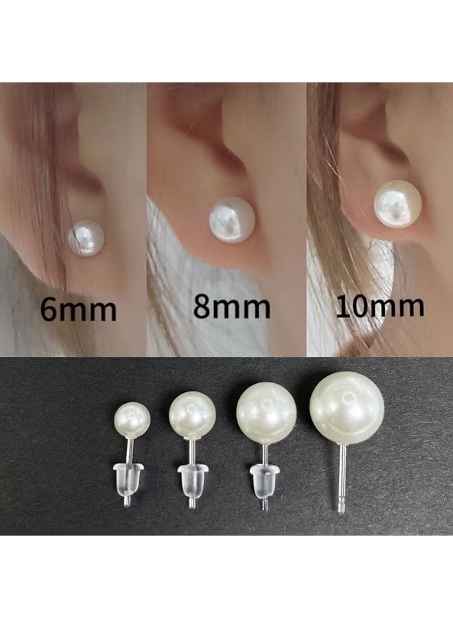 Happy D Beige Stud Earrings 12 pairs of Pearl Stud earrings set Value Combination simple and generous pearl stud earrings - Image 4