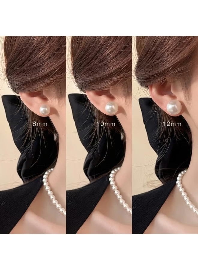 Happy D Beige Stud Earrings 12 pairs of Pearl Stud earrings set Value Combination simple and generous pearl stud earrings - Image 3