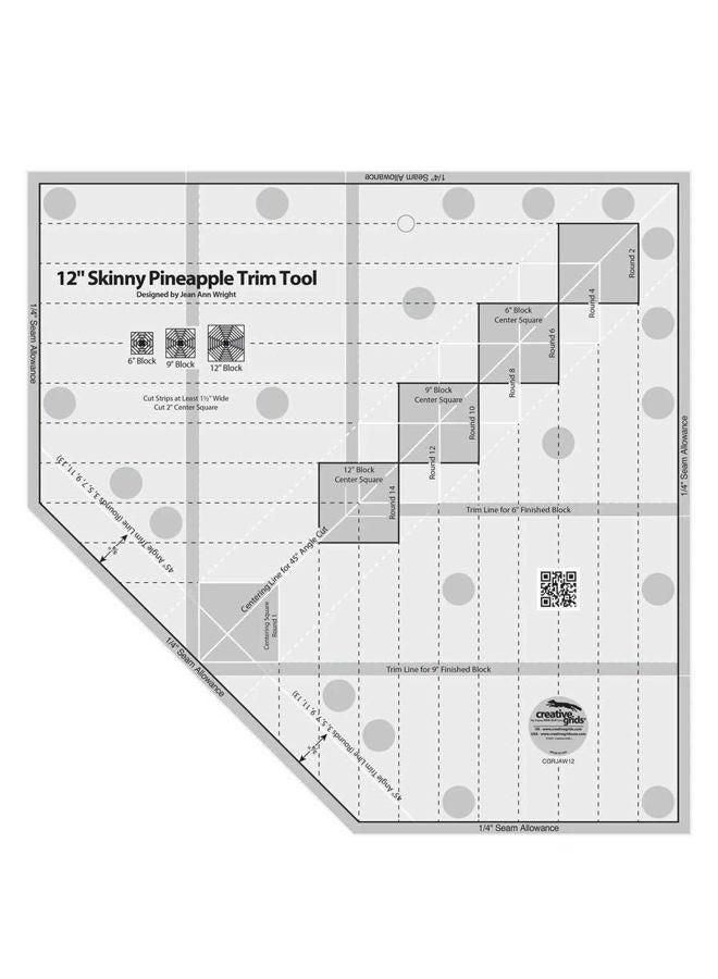 Creative Grids Non-Slip Quilting Ruler Template - 12" Skinny Pineapple Trim Tool - cgrJAW12 - Image 1