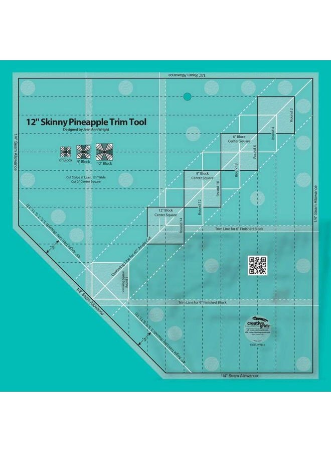 Creative Grids Non-Slip Quilting Ruler Template - 12" Skinny Pineapple Trim Tool - cgrJAW12 - Image 2