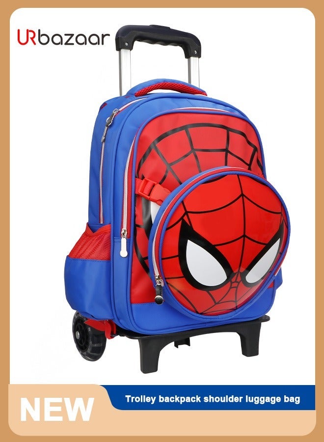 URbazaar Boys Rolling Backpacks Kids School Trolley Backpack Cartoon Spiderman Patterned Rolling Backpacks Kids' Vacation Luggage Wheeled Backpack for School Boys - Image 1