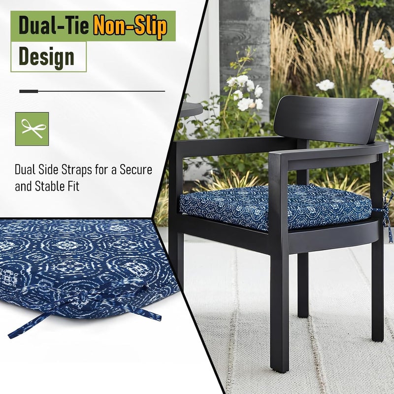 Basic Beyond Outdoor Chair Cushions for Patio Furniture, Waterproof Outdoor Cushions, Round Corner Patio Chair Cushions Set of 4 with Ties, 17"x16"x2", Blue Circles - Image 4