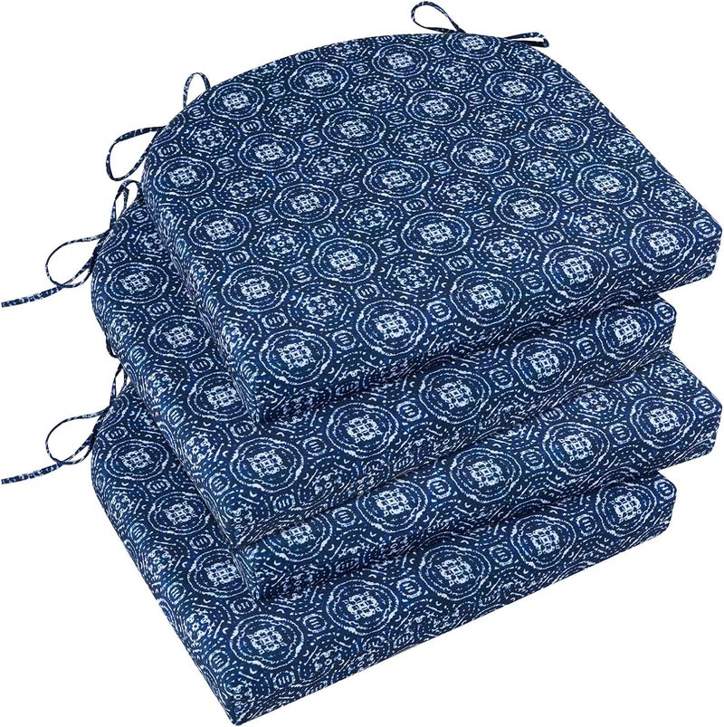 Basic Beyond Outdoor Chair Cushions for Patio Furniture, Waterproof Outdoor Cushions, Round Corner Patio Chair Cushions Set of 4 with Ties, 17"x16"x2", Blue Circles - Image 1