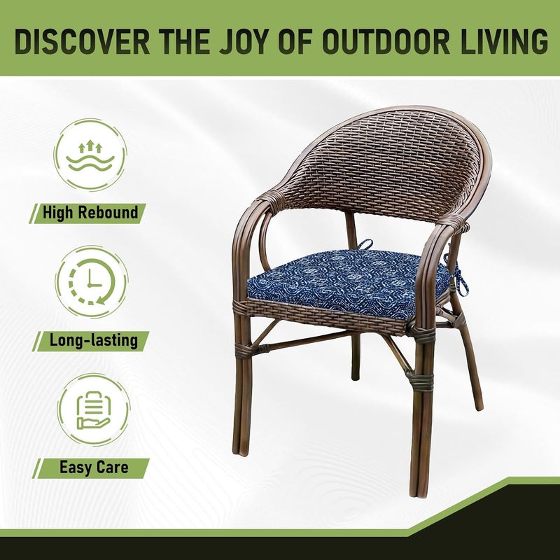 Basic Beyond Outdoor Chair Cushions for Patio Furniture, Waterproof Outdoor Cushions, Round Corner Patio Chair Cushions Set of 4 with Ties, 17"x16"x2", Blue Circles - Image 5