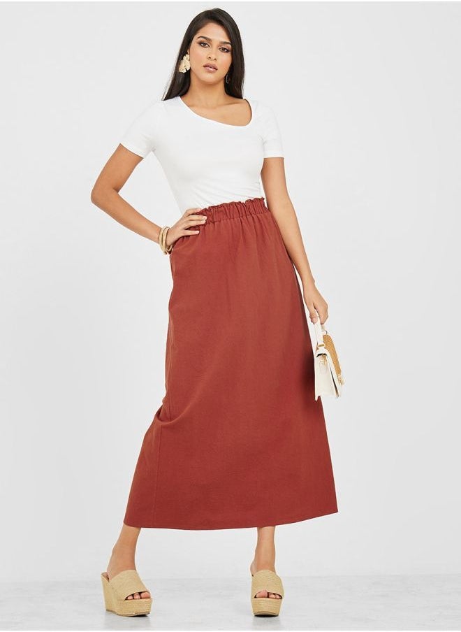 Styli - Elastic Waistband Solid A-Line Maxi Skirt - Image 1
