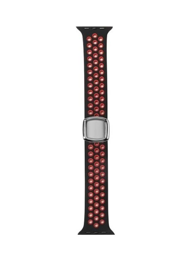 NIBEMINENT Double Colour Silicone Replacement Watchbands for Series 7/6/SE/5/4/3/2/1 38/40/41mm Black/Red - Image 2