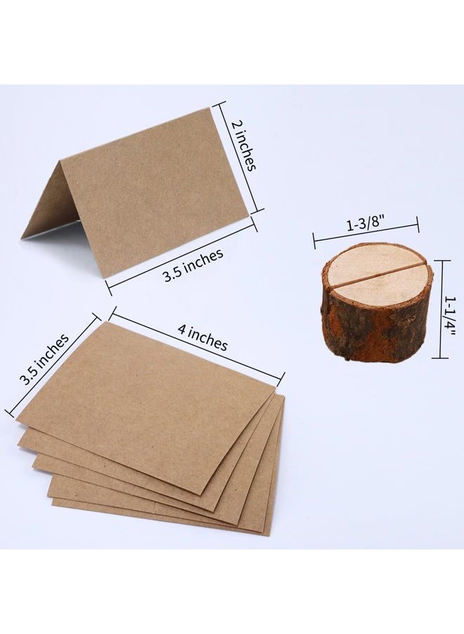 PLAZOTTA 100 Pack Rustic Wooden Place Card Holders with 100 Kraft Cards, Table Number Holder, Photo Display Stand, Memo Card, Food Label Holder for Wedding, Party, Craft - Image 2