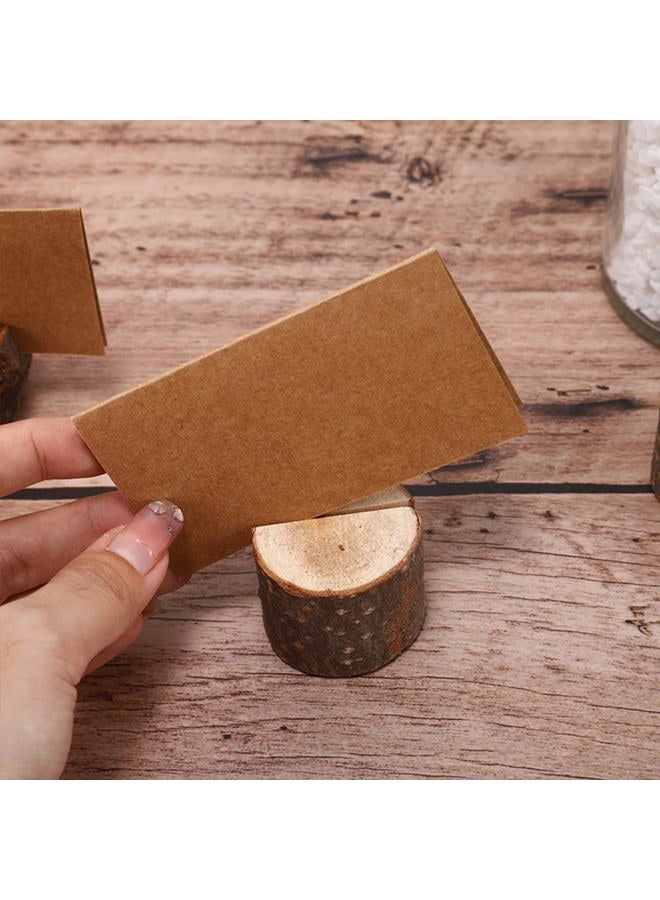 PLAZOTTA 100 Pack Rustic Wooden Place Card Holders with 100 Kraft Cards, Table Number Holder, Photo Display Stand, Memo Card, Food Label Holder for Wedding, Party, Craft - Image 3