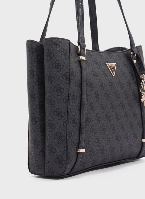 GUESS Eco Erica Elite Tote Bag - Borsa A Tracolla In Poliuretano Con Logo Bianco - Dimensioni 35x26x10 Cm