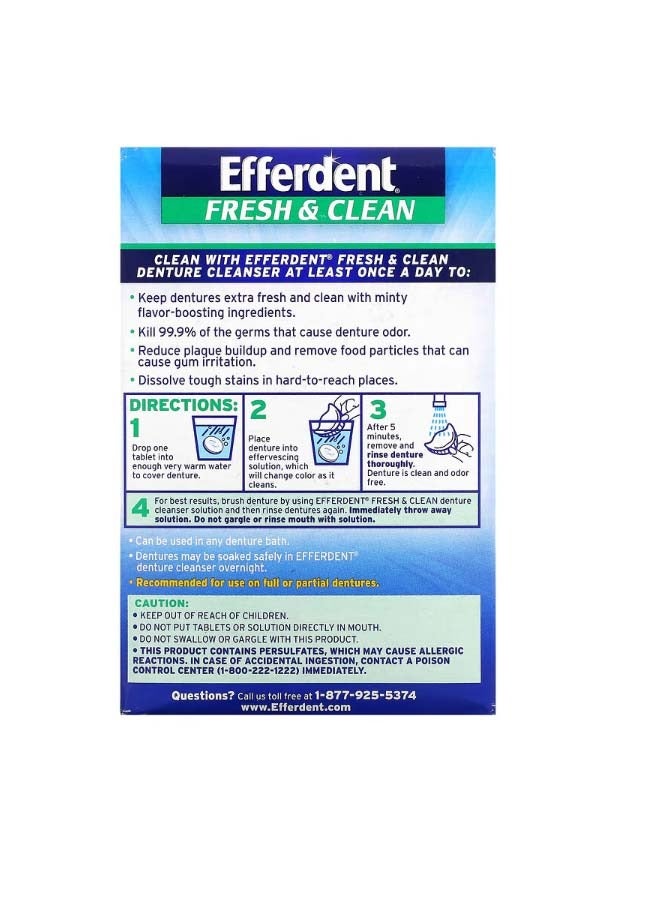 Efferdent Anti Bacterial Denture Cleanser Fresh and Clean 90 Tablets - Image 2