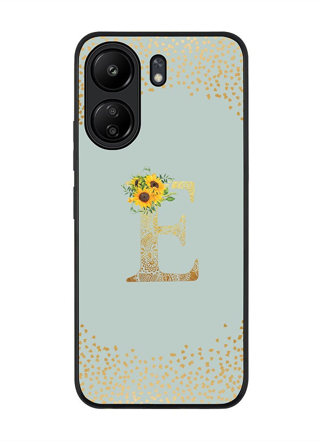 Stylizedd Rugged Black Edge Case for Xiaomi Redmi 13C 4G, Slim fit Case Cover Custom Monogram Initial Letter Floral Pattern Alphabet - E (Light Grey) - Image 1