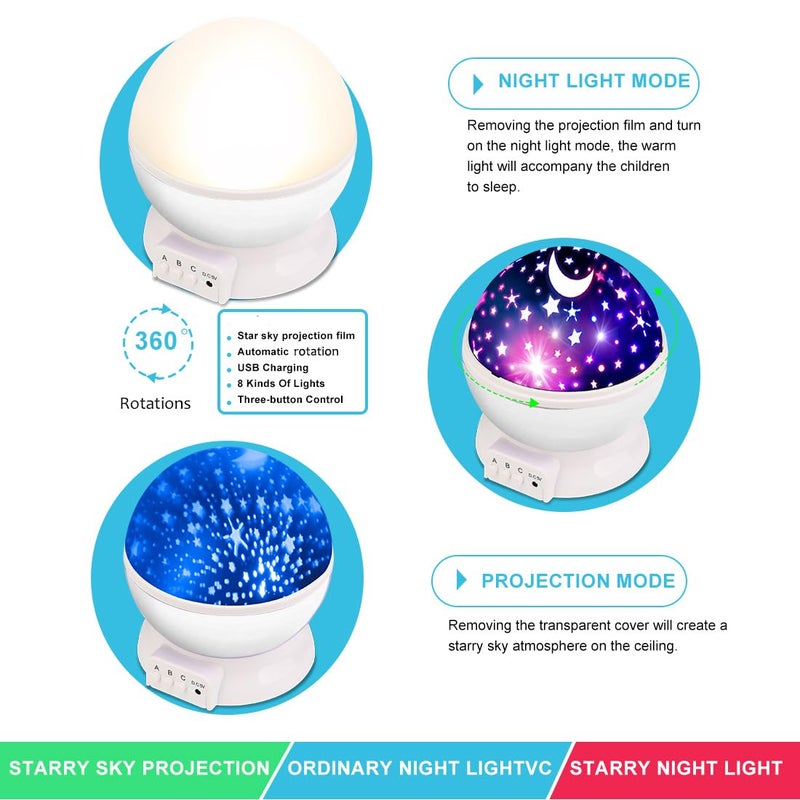 MOKOQI Star Projector Night Lights for Kids, Fun Gifts for 1-4-6-14 Year Old Girl and Boy, Projection Lamp for Kids Bedroom Ceiling, Stars and Moon for Child Asleep Peacefully (White) - Image 5