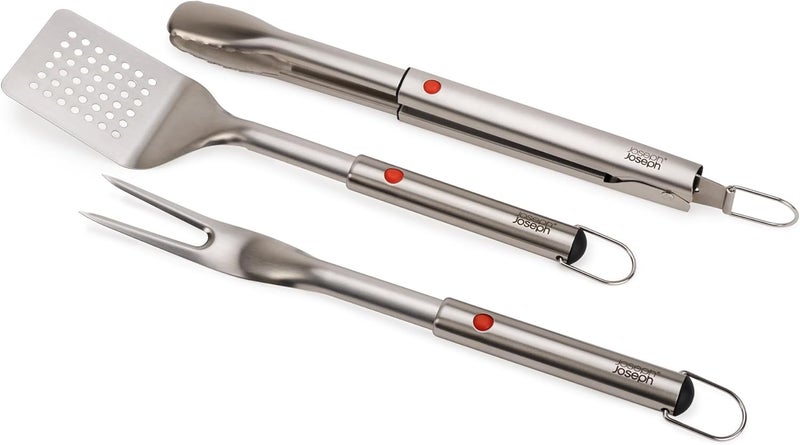 Joseph Joseph GrillOut 3-Piece BBQ Utensil Set with Stainless Steel Grill Tools, Tongs Spatula and Fork with Hanging Storage Design for Barbecue Outdoor Cooking Kitchen Accessories - Image 1