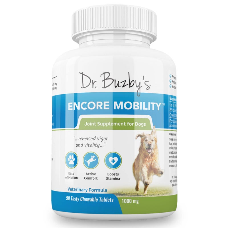 Dr. Buzby's Dr. Buzbyâ€™s Encore Mobility Hip & Joint Supplement for Senior Dogs, 90 Chewable Tablets, Natural New Zealand Deer Velvet and Green Lipped Mussel, Pet Pain Relief - Image 1