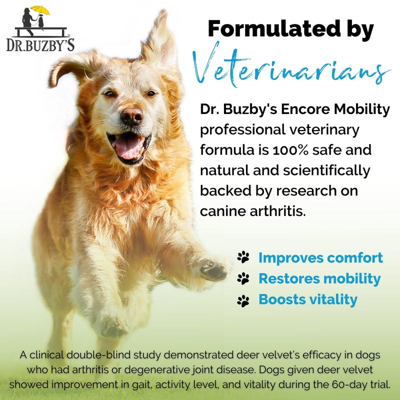 Dr. Buzby's Dr. Buzbyâ€™s Encore Mobility Hip & Joint Supplement for Senior Dogs, 90 Chewable Tablets, Natural New Zealand Deer Velvet and Green Lipped Mussel, Pet Pain Relief - Image 3