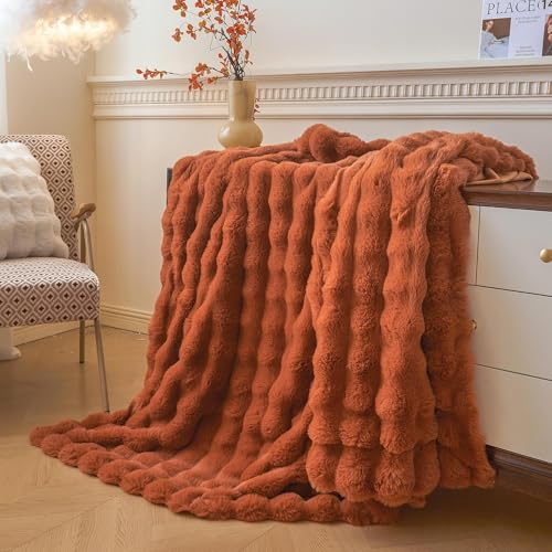 LIFEREVO Fluffy Faux Rabbit Fur Bubble Throw, Plush Shaggy Blanket for Couch Sofa Chair, Soft Cute Furry Bed Blanket Adults Kids Teens Girls, Fuzzy Throw for Bedroom Living Room, 50x60, Burnt Orange - Image 5