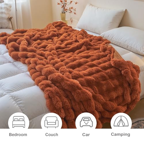 LIFEREVO Fluffy Faux Rabbit Fur Bubble Throw, Plush Shaggy Blanket for Couch Sofa Chair, Soft Cute Furry Bed Blanket Adults Kids Teens Girls, Fuzzy Throw for Bedroom Living Room, 50x60, Burnt Orange - Image 4