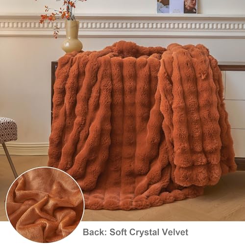 LIFEREVO Fluffy Faux Rabbit Fur Bubble Throw, Plush Shaggy Blanket for Couch Sofa Chair, Soft Cute Furry Bed Blanket Adults Kids Teens Girls, Fuzzy Throw for Bedroom Living Room, 50x60, Burnt Orange - Image 3