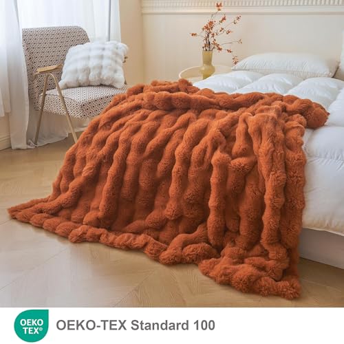LIFEREVO Fluffy Faux Rabbit Fur Bubble Throw, Plush Shaggy Blanket for Couch Sofa Chair, Soft Cute Furry Bed Blanket Adults Kids Teens Girls, Fuzzy Throw for Bedroom Living Room, 50x60, Burnt Orange - Image 2