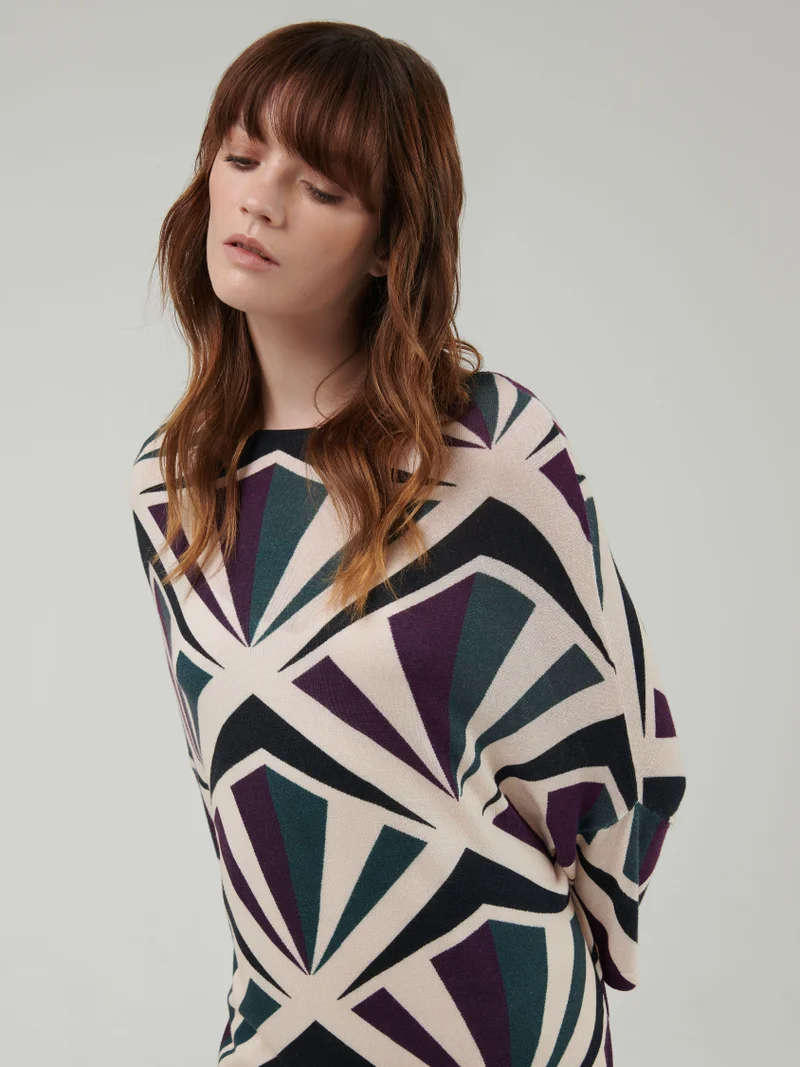 leem Geometric Print Knitted Kaftan