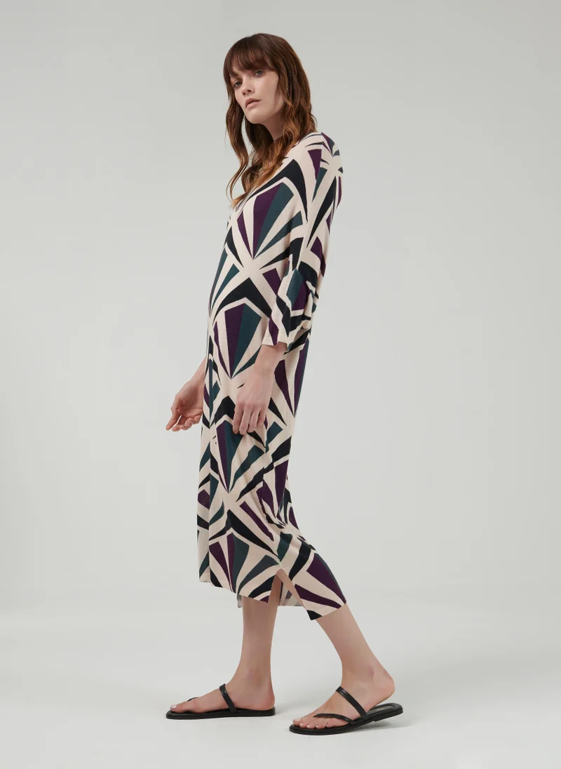 leem  Geometric Print Knitted Kaftan - Shorter length for Women | Best Price UAE