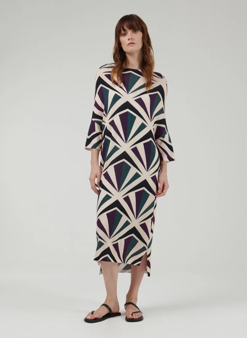 leem Geometric Print Knitted Kaftan - Shorter length