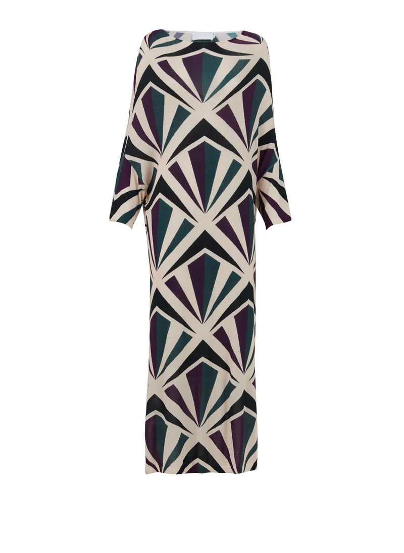 leem  Geometric Print Knitted Kaftan - Shorter length for Women | Best Price UAE