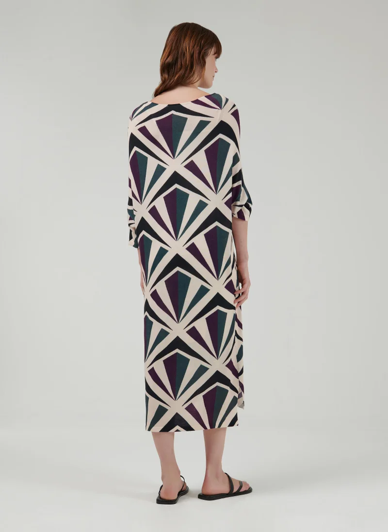 leem Geometric Print Knitted Kaftan - Shorter length