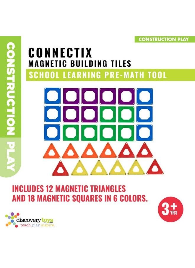 Discovery Toys Connectix Magnetic Building Tiles ; Kid Powered Learning ; Stem Toy ; Set Of 30 Magnetic Squares And Triangles In 6 Colors ; 2D & 3D ; 3 Years And Up ; Non Toxic And Bpa Free  - Image 4