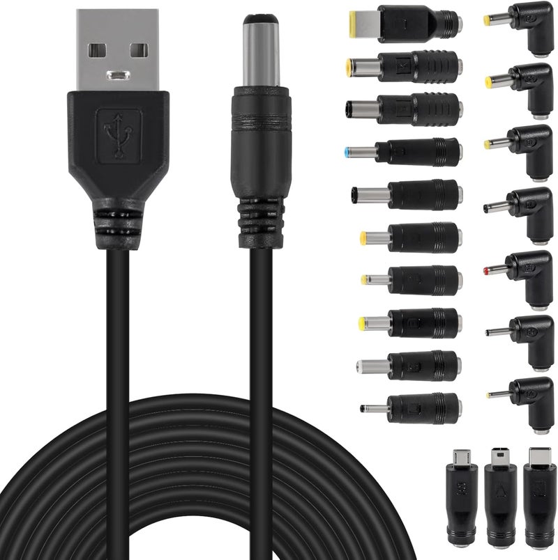 MELIFE USB to DC 5V Power Cord Universal DC 55x21mm Plug Jack Charging Cable with 20 Connector Tips 33ft USB C to DC Adapter Compatible with 5V Devices Max Support 3A - Image 1