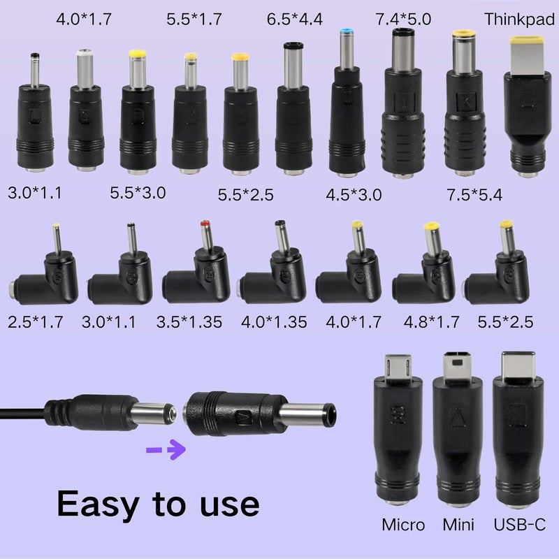 MELIFE USB to DC 5V Power Cord Universal DC 55x21mm Plug Jack Charging Cable with 20 Connector Tips 33ft USB C to DC Adapter Compatible with 5V Devices Max Support 3A - Image 3