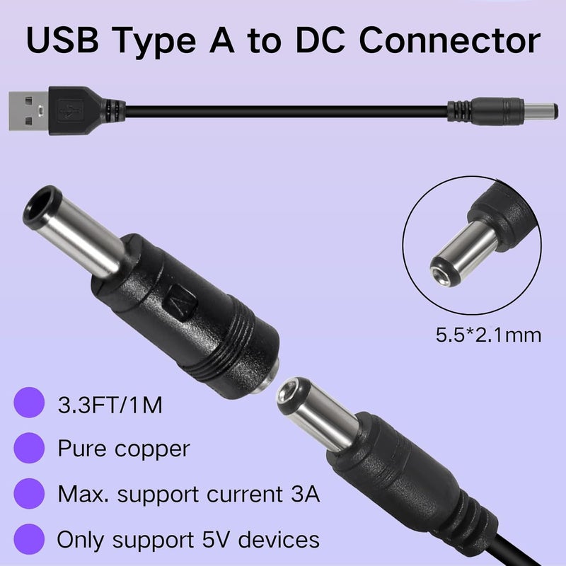 MELIFE USB to DC 5V Power Cord Universal DC 55x21mm Plug Jack Charging Cable with 20 Connector Tips 33ft USB C to DC Adapter Compatible with 5V Devices Max Support 3A - Image 2