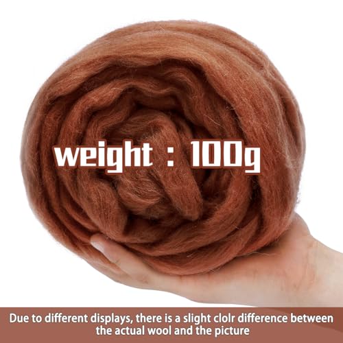 JUPEAN 3.53oz Wool Roving Yarn, Wool Felting Supplies, Pure Wool, Chunky Yarn, Spinning Wool Roving for Needle Felting Wet Felting DIY Hand Spinning (Coffee) - Image 2