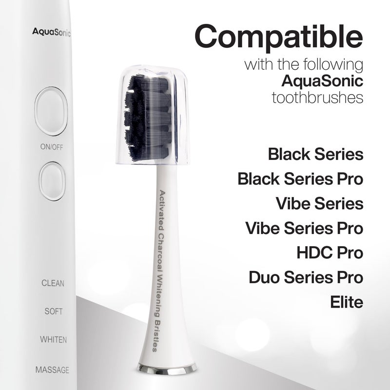 AquaSonic 2-Pack Activated Charcoal Brush Heads - Ultra Whitening Brush Heads - 2X Whitening & Stain Remover - for Black Series, Black Series Pro, Vibe Series, Duo Pro Series (Black) - Image 5