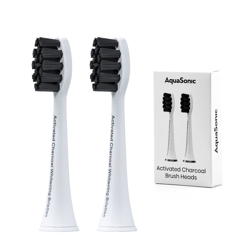AquaSonic 2-Pack Activated Charcoal Brush Heads - Ultra Whitening Brush Heads - 2X Whitening & Stain Remover - for Black Series, Black Series Pro, Vibe Series, Duo Pro Series (Black) - Image 1