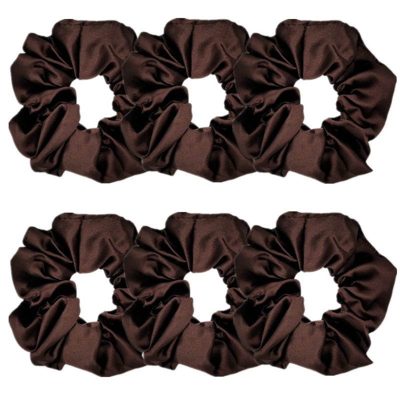 6 Pcs Satin Silk Scrunchies and Hair Ties  Soft Hair Bands Bows Ropes Ponytail Holders for Women and Girls 43 inch Dark Brown