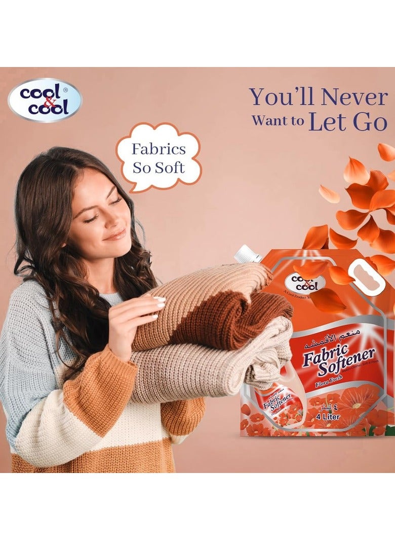 Cool & Cool Floral Fresh Fabric Softener 4 x 4L - Image 4