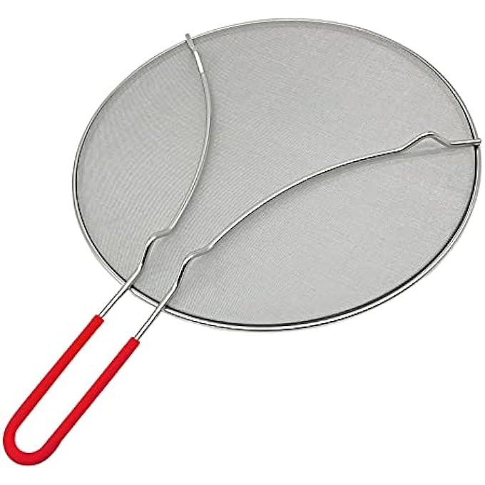 MAKREL Premium Stainless Steel Splatter Screen Guard Extra Fine Mesh Frying Pan Cover Protect From Hot Oil  Grease Splash When Cooking And Frying Red Handle 33Cm - Image 5
