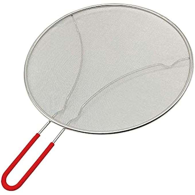 MAKREL Premium Stainless Steel Splatter Screen Guard Extra Fine Mesh Frying Pan Cover Protect From Hot Oil  Grease Splash When Cooking And Frying Red Handle 33Cm - Image 1