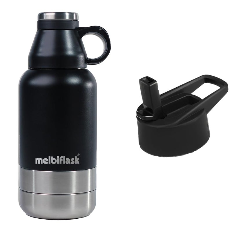 Melbify 3in1 Flask with Storage Bowls Sipper Lid Vacuum Flask Melbiflask Water BottleThermosteel Flask 1 Litre Hot Cold WaterCoffeeTeaMilk Best Flask for BabiesOfficeTravel