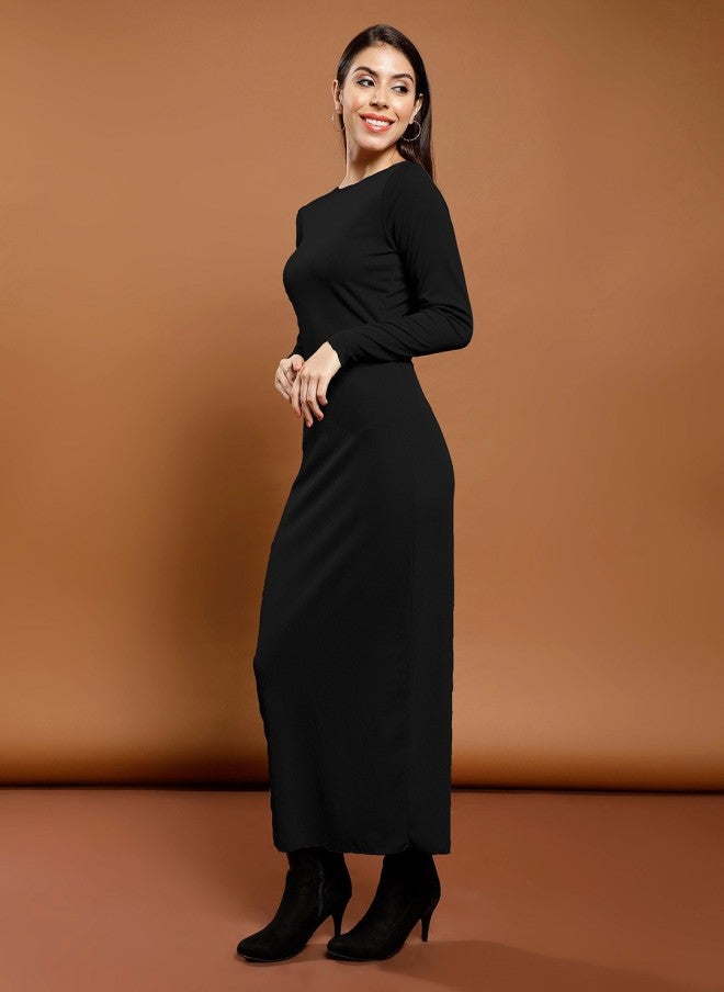Athena فستان ماكسي أسود بياقة قارب للنساء - Image 4
