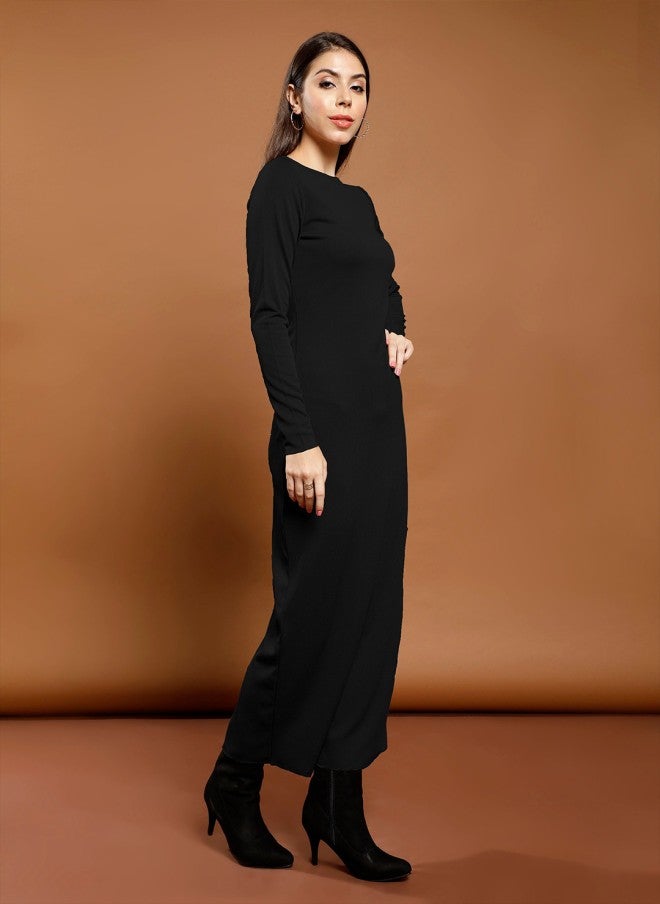 Athena فستان ماكسي أسود بياقة قارب للنساء - Image 3