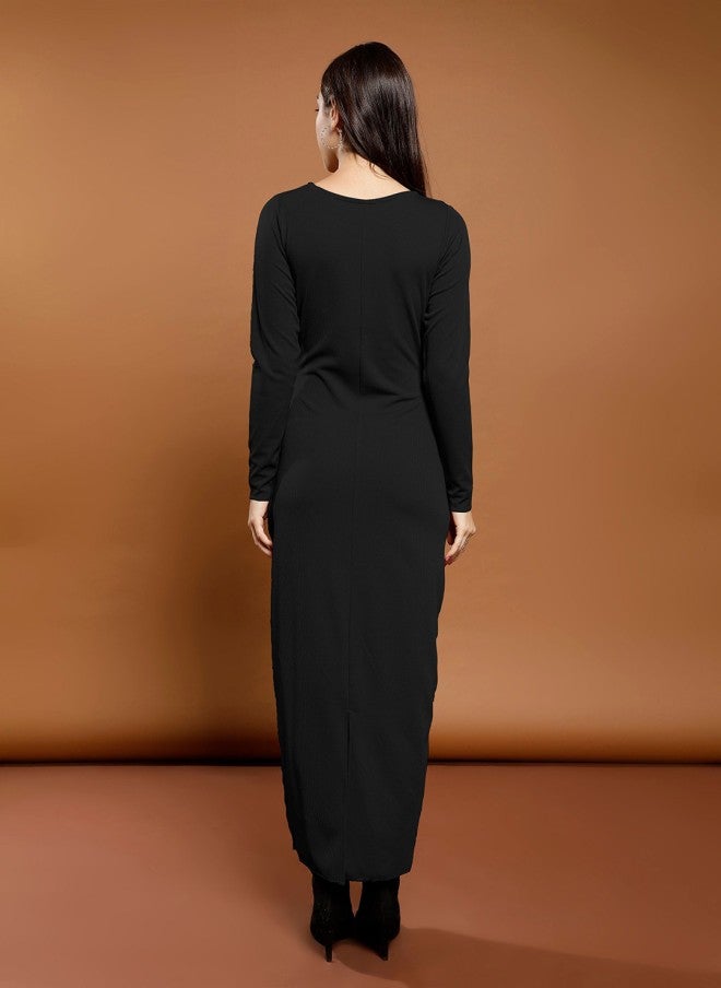Athena فستان ماكسي أسود بياقة قارب للنساء - Image 5