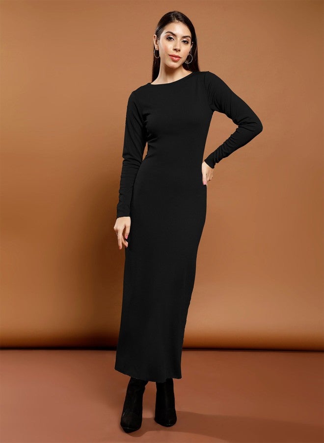 Athena فستان ماكسي أسود بياقة قارب للنساء - Image 1