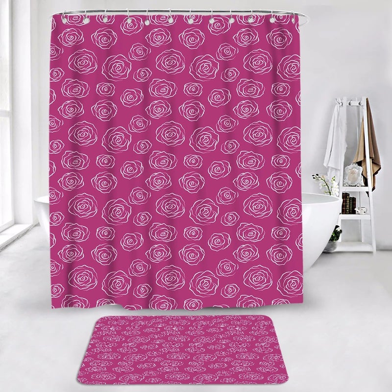 Bluejw Pink Shower Curtain Set Bathroom Fabric Curtains Waterproof Colorful Funny and Bath Rugs Set Floor Mat Bathroom - Image 1