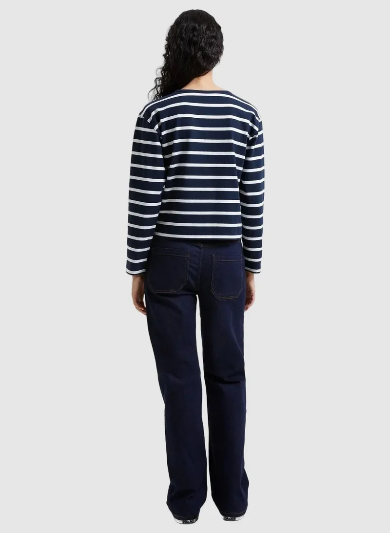 French Connection Stripe Marine/White Rallie Stripe Crew Neck T-Shirt for Women | Best Price UAE